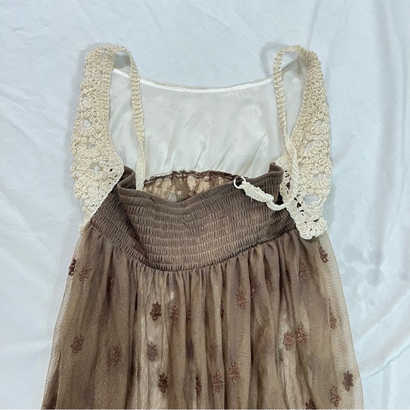 J Gee Boho Crochet and lace baby doll top Size XL (Jr) Brown and Ivory - Picture 9 of 12
